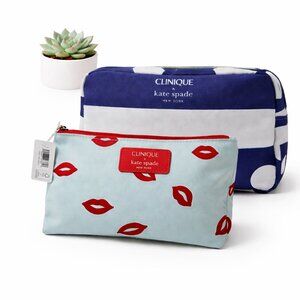 Kate Spade x Clinique Cosmetic Bag Set of 2 – Lip Print Pouch + Stripe/Polka Dot